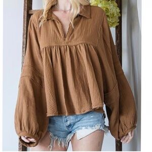We The Free Lou Lou gauzy puff sleeve blouse